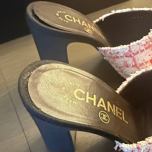 2024 CRUISE CHANEL PINK GLITTERED TWEED MULE 36 - Picture 3 of 13